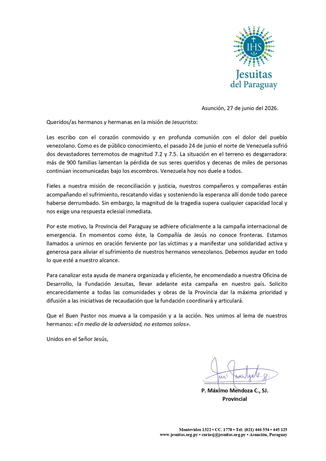 Movilización de la red apostólica jesuita ante la emergencia en Venezuela